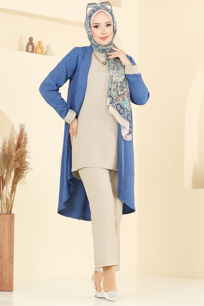 H.B.S. - Asimetrik Kesim Üçlü Takım 3129HBS856-MS İndigo&Taş - 379826