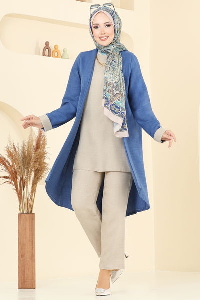 H.B.S. - Asimetrik Kesim Üçlü Takım 3129HBS856-MS İndigo&Taş - 379827