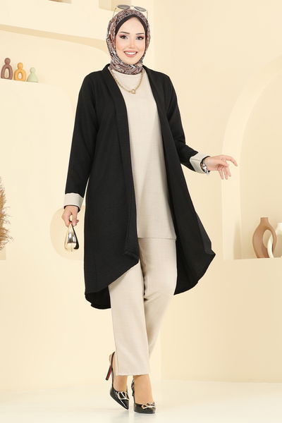 H.B.S. - Asimetrik Kesim Üçlü Takım 3129HBS856-MS Siyah&Taş - 379809