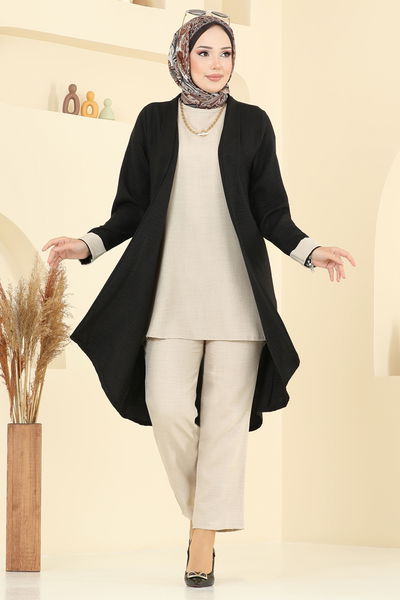 H.B.S. - Asimetrik Kesim Üçlü Takım 3129HBS856-MS Siyah&Taş - 379812