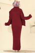 Atkı Detaylı Triko Elbise 2776AYD574-MS Bordo - Thumbnail