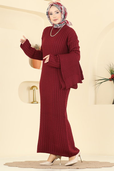 A.Y.D. - Atkı Detaylı Triko Elbise 2776AYD574-MS Bordo - 420954