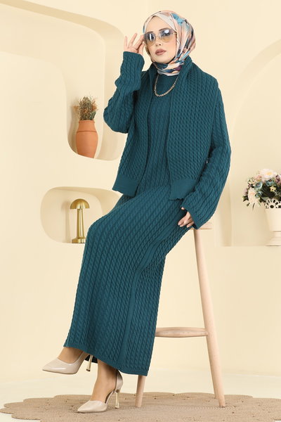 A.Y.D. - Atkı Detaylı Triko Elbise 2776AYD574-MS Petrol - 420966