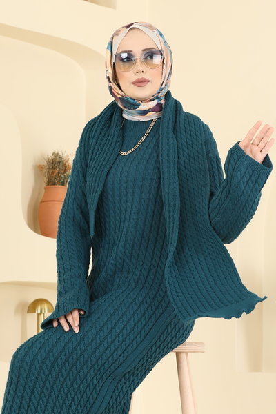 A.Y.D. - Atkı Detaylı Triko Elbise 2776AYD574-MS Petrol - 420967