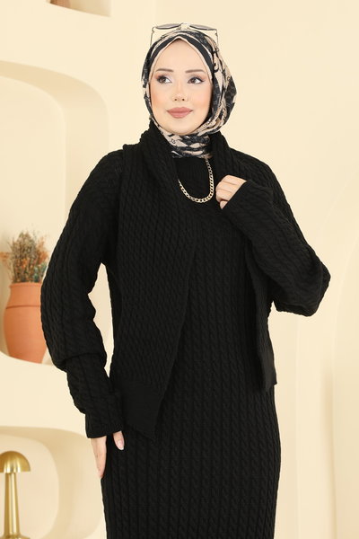 A.Y.D. - Atkı Detaylı Triko Elbise 2776AYD574-MS Siyah - 420972