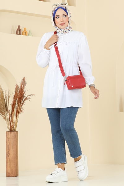 A.S.N. - Bağcık Detaylı Poplin Tunik 287ASN888-MS Ekru - 392331