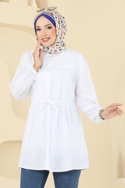 A.S.N. - Bağcık Detaylı Poplin Tunik 287ASN888-MS Ekru - 392333