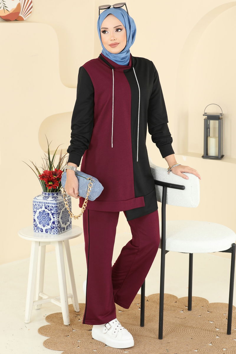 Bağcık Taş Detaylı Takım 2750SL432-MS Bordo