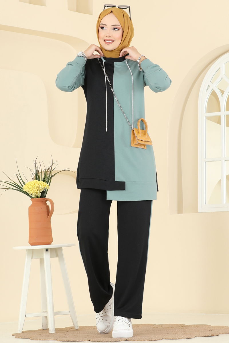 Bağcık Taş Detaylı Takım 2750SL432-MS Mint&Siyah