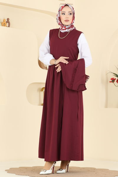 A.S.N. - Bağcıklı Dantel Detaylı Takım 324ASN888-MS Bordo - 428959