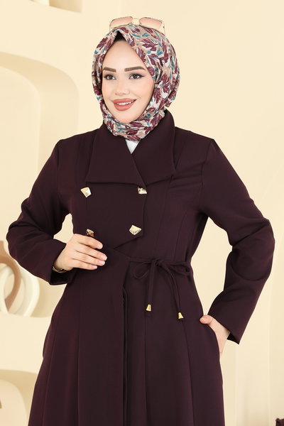 S.L. - Bağlama Detaylı Dabıl Ferace 2814SL432-MS Koyu Mürdüm - 427039