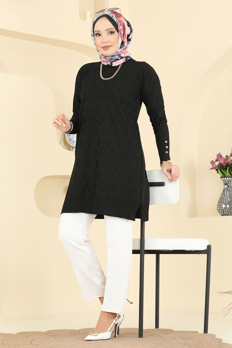 Baklava Desen Merserize Tunik 3288UZ662-MS Siyah