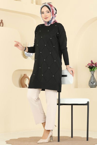 U.Z. - Baklava Desenli Triko Tunik 3225UZ662-MS Siyah