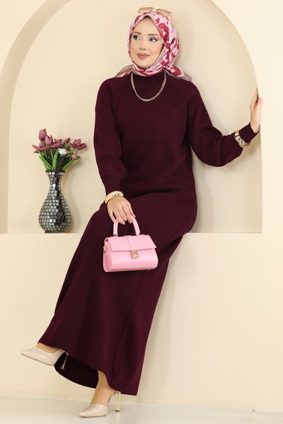 A.Y.D. - Balon Kol Detaylı Elbise 2764AYD574-MS Bordo - 416945