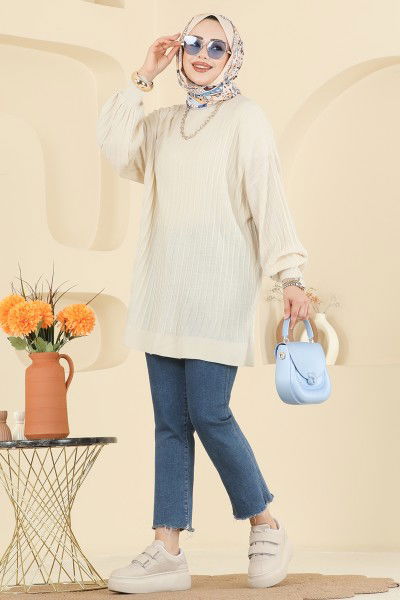 U.Z. - Balon Kol Triko Tunik 2199UZ662-MS Taş