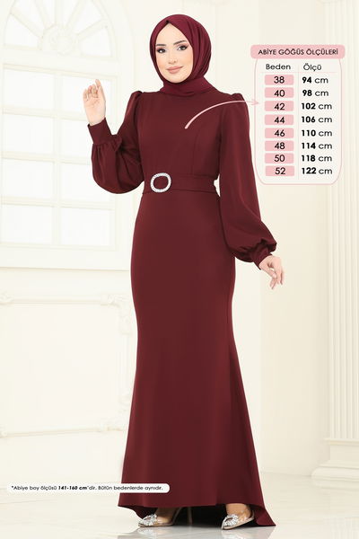 A.L.G. - Balon Kollu Balık Abiye Elbise 0402ALG474-MS Bordo - 370830