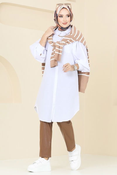 K.T.R. - Balon Kollu Tesettür Tunik 3039KTR750-MS Ekru - 373595