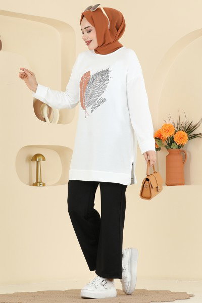 U.Z. - Baskı Detaylı İki İplik Takım 8040UZ662-MS Ekru&Siyah