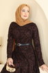 Baskı Detaylı Kemerli Elbise 5752EDF311-MS Kahve - Thumbnail