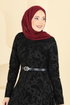 Baskı Detaylı Kemerli Elbise 5752EDF311-MS Siyah - Thumbnail