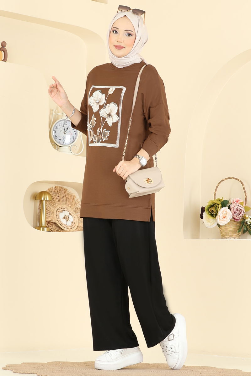 Baskı Detaylı Kristal Takım 3998UZ662-MS Taba&Siyah