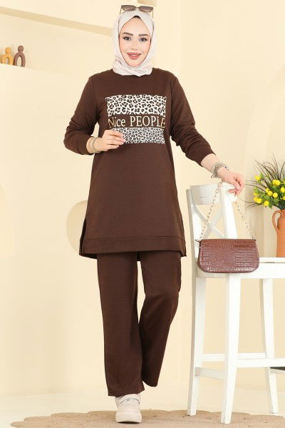 U.Z. - Baskı Detaylı Spor Takım 8050UZ662-MS Kahve