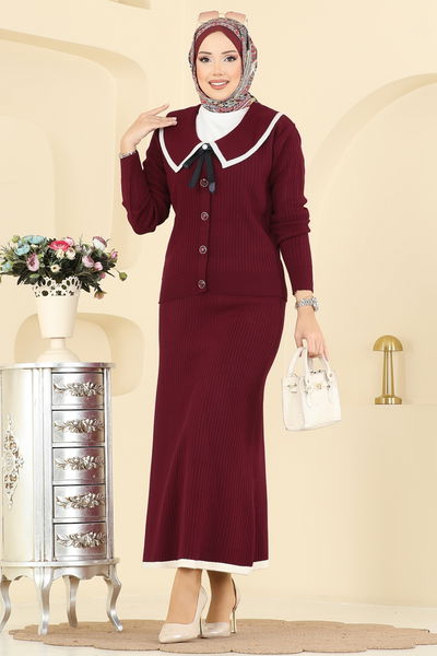 M.T. - Bebe Yaka Triko Takım 1434MT581-MS Bordo - 413229