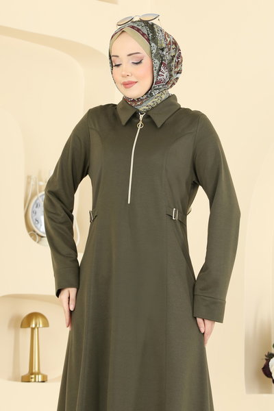 P.L. - Belden Toka Detaylı Elbise PL9216-MS Haki - 428692