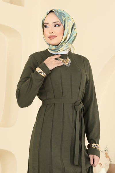 M.T. - Beli Bağcık Detaylı Elbise 004MT581-MS Haki - 415297