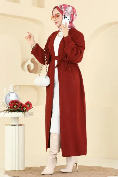 K.L.B. - Beli Bağcık Detaylı Hırka 8090KLB1050-MS Bordo