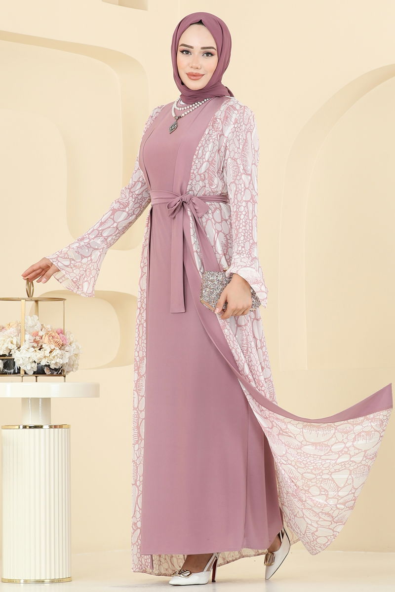 Beli Bağcık Detaylı Şifon Takım 2821ELC1143-MS Gül Kurusu