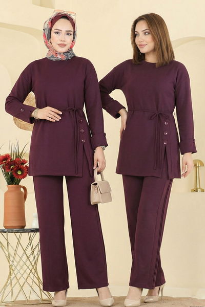 Z.N.K. - Beli Bağcık Detaylı Takım 5712ZNK1009-MS Bordo - 415961