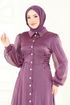 Beli Bağcıklı Abiye Elbise 8038AB368-MS Koyu Lila - Thumbnail