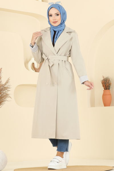 M.S.A. - Beli Kuşaklı Cepli Trençkot 2518MSA980-MS Taş - 393958