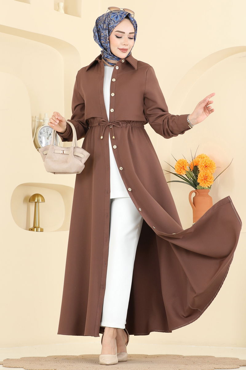 Beli Bağcıklı Dabıl Elbise 3327BLU797-MS Koyu Vizyon