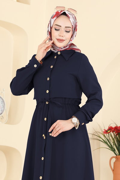 B.L.U. - Beli Bağcıklı Dabıl Elbise 3327BLU797-MS Laci - 425300