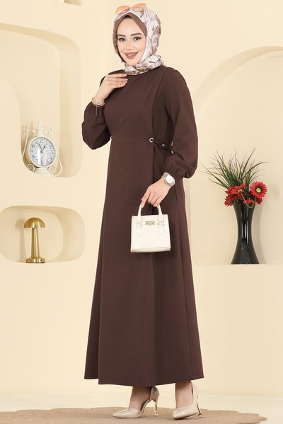 E.R.K. - Beli Bağcıklı Dabıl Elbise 5110ERK1158-MS Açık Kahve - 429293