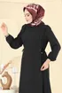 Beli Bağcıklı Dabıl Elbise 5110ERK1158-MS Siyah - Thumbnail