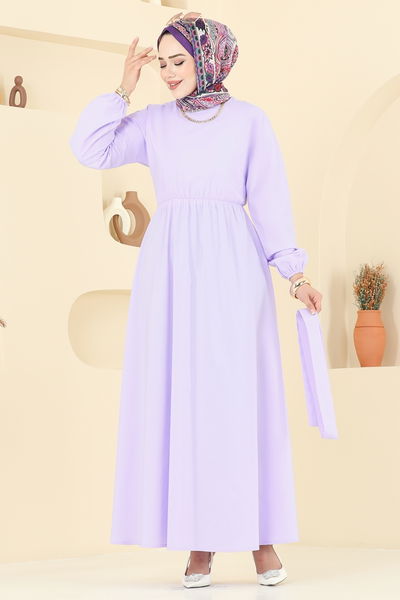 P.R.M. - Beli Bağcıklı Terikoton Elbise 4116PM271-MS Lila - 390153