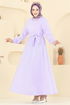 Beli Bağcıklı Terikoton Elbise 4116PM271-MS Lila - Thumbnail
