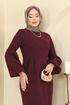 Beli Dikişli Balıksırtı Elbise 24085UKBK1160-MS Bordo - Thumbnail