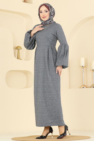 U.K.B.K. - Beli Dikişli Balıksırtı Elbise 24085UKBK1160-MS Gri - 417193