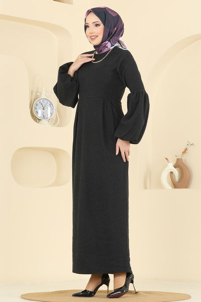 U.K.B.K. - Beli Dikişli Balıksırtı Elbise 24085UKBK1160-MS Siyah - 417202