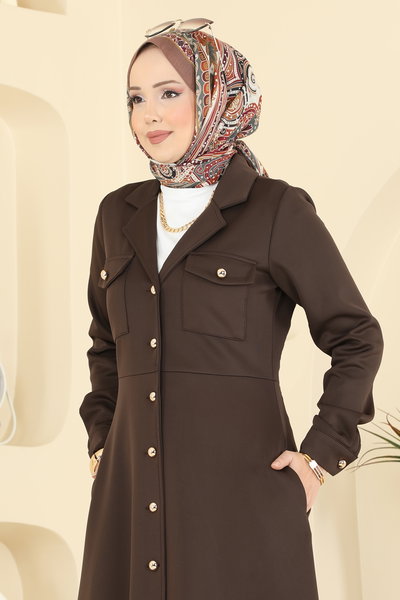 S.L. - Beli Dikişli Scuba Elbise 2772SL432-MS Koyu Kahve - 419201