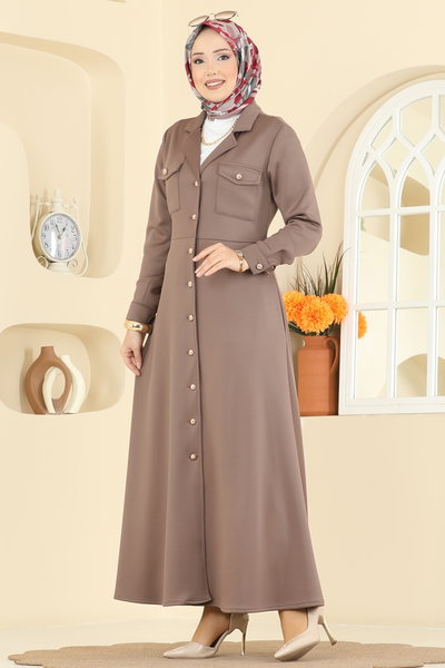 S.L. - Beli Dikişli Scuba Elbise 2772SL432-MS Koyu Vizyon - 419204