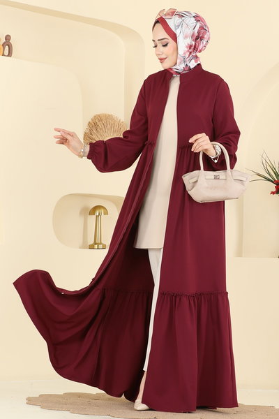 S.L. - Beli Fırfırlı Dabıl Ferace 2798SL432-MS Bordo - 422706