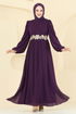 Beli Güpürlü Şifon Abiye 8115AB368-MS Mor - Thumbnail