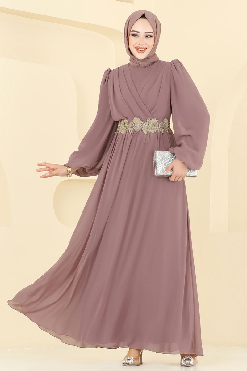 Beli Güpürlü Şifon Abiye 8115AB368-MS Pudra Vizyon