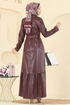 Beli Kemerli Deri Elbise 5285AL357-MS Bordo - Thumbnail