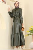 A.L. - Beli Kemerli Deri Elbise 5285AL357-MS Haki